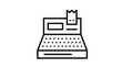 © Ustaad - Minimalist black line cash register vector icon illustration. Point of sale machine with receipt, display, and keyboard for retail, shopping, finance, and business payment concepts.