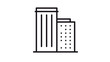 © Pam - Minimalist black vector icon of two office buildings or skyscrapers, representing urban architecture, city business centers, and real estate development, isolated on a white background.