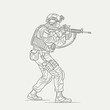 © Veronica - Soldier aiming assault rifle, tactical gear, combat readiness, military action, focused soldier