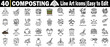 © Logo Solution - Composting line art icons set. Easy to edit, such as compost pile aeration, food scraps, yard waste, carbon layers, microbes, and yard trimmings vector illustration.