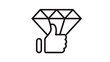 © MDRasel - Premium quality diamond with thumbs up hand gesture vector icon illustration. Black line art symbol representing excellence, high value, luxury approval, and superior standard on white background.