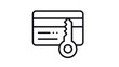 © Sumon - Secure credit card payment vector icon illustration featuring a minimalist black line art design of a payment card with a key symbol, representing data protection, privacy, and financial safety.