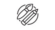 © Pollobe - Minimalist black vector icon illustration of a paintbrush and pencil set within a circular border, symbolizing creativity, artistic design, drawing, painting, and graphic arts tools.