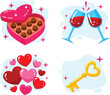 © GK390 - A vibrant collection showcasing romantic symbols a heart shaped box of chocolates wine glasses hearts and a golden key high quality