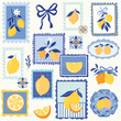 © lilett - Summer seamless lemon pattern in Italian Dolce Vita style with Mediterranean blue tiles.Vintage aesthetic background, perfect for wallpaper, home decor, and luxury textile design.
