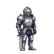 © Murda - 鎧を着た騎士のキャラクターが中央に立っている。詳細な装備と剣を持っている。