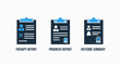 © Mehedi - Medical record report icons set featuring therapy progress and outcome summary progress clipboard documentation healthcare clinical evaluation treatment information analysis assessment