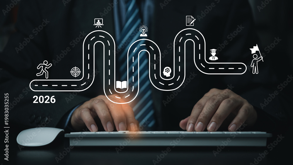 2026 success roadmap, business planning and development concept. Road ...