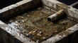 © AKANG - Polluted wastewater in a concrete drain with an old rusty metal pipe