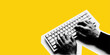 © Sunil - Collage poster with halftone texture, computer keyboard and typing hands, digital work and technology concept. Modern retro design, creative workspace, productivity and communication graphic.