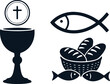 © Sadhin - Christian symbols including chalice, fish, bread, and host during communion