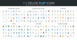 © Iconic Prototype - Comprehensive flat icon set featuring measurement arrows, diagram charts, clipboards, office tools, stationery, and everyday planner elements for business and organization isolated vector illustration