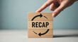 © MdMojibor - Recap Concept Wood Blocks Stacked Refresh Review Feedback Summary Information Update Cycle Repeating Turn Arrow Wooden Background