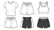 © MDMOTIUR - A technical fashion illustration layout of women's athletic wear on a white background