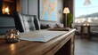 © Bussakon - A sophisticated workspace featuring a placed world map and decorative lantern overlooking a distant view