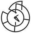 © Arsalan - Minimalist black vector icon of a clock surrounded by geometric segments, symbolizing time management, scheduling, and productivity. Clean line art illustration for business and planning apps.