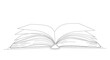 © Sendal - A minimalist gray line drawing of an open book with pages flowing