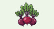 © nora - Three stylized red beets with green leafy tops on a light background