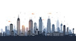 © Aji - Modern City Skyline Silhouette at Sunset with Tall Buildings and Bridges