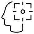 © Waleed - Vector icon illustration of a human head profile with a target crosshair symbol inside, representing mental focus, concentration, goal setting, objective thinking, and cognitive targeting.
