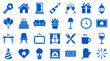 © Iconique Studio - Collection of blue icons representing home living, celebration, and comfort, perfect for web design and user interface elements.