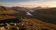© Setyawan - Scenic Scottish Highlands Landscape with River and Rolling Hills at Sunset.