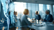 © Anastasiia Havelia - A cinematic commercial photo of a high-end conference room with a large, glowing digital world map on the wall. A group of fictional business experts is having a meeting. Bright da