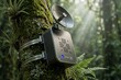 © Анжела Макеенко - Professional bio-acoustic sensor model 7 for wildlife sound monitoring and remote data transmission in a lush rainforest