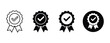 © Khoteza - Approved icon set with certified medal symbols, quality assurance badges and check mark seals for verification, guarantee and approval vector illustration.