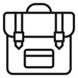 © BIZLE - Minimalist black line art vector icon of a backpack or school bag with straps and buckles, perfect for education, travel, and business concepts, isolated on a white background illustration.
