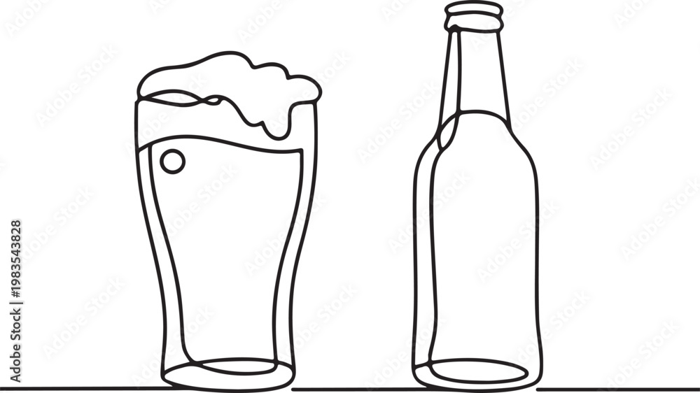 Beer glass line drawing beverage drink concept minimal outline bar pub ...