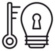 © Zunaira - Minimalist black line vector icon illustration of a light bulb with a keyhole and a matching key, representing the concept of unlocking creative ideas, innovative solutions, and knowledge.