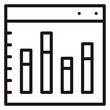 © Haris - Minimalist black line vector icon of a web browser dashboard featuring a bar chart for data visualization, analytics, and business statistics reporting, clean scalable graphic illustration.