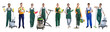 © New Africa - Cleaning service workers with supplies. Collection of portraits on white background