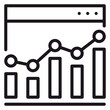 © Mehwish - Business data analysis dashboard vector icon featuring a bar chart and line graph inside a web browser window, minimalist black line illustration for financial reporting and web analytics.