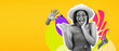 © Prostock-studio - A young black woman shows her excitement for a summer sale. She points to the side with joy while wearing a trendy outfit. The bright orange background adds to the cheerful atmosphere.