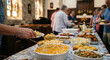 © Jason - Church potluck meal with community sharing food in fellowship hall