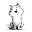 © sudtipong - A charming hand-drawn cartoon illustration presents a fluffy gray and white dog sitting with a sweet smile on a white background here today.