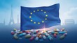 © VolumeThings - European flag and medication. Healthcare concept.