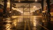 © Sekai - Vast nighttime shipping terminal shrouded in monsoon haze with giant cranes over silent container rows