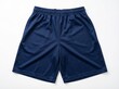 © zahidzahran - A pair of navy blue athletic shorts laid flat on a white background.