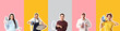 © Pixel-Shot - Set of different people with irons on color background