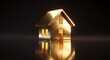 © gdgaffar - Golden house model on black background with reflection real estate investment luxury property concept 3D render