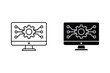 © pixel - Computer monitor displaying digital circuit board with gear mechanism, technology concept, flat design vector illustration