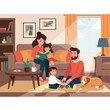 © mutia - Family with kids and dog sitting.