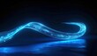 © AzeQo - 暗い背景に浮かび上がる鮮やかな青い光の曲線が未来的なテクノロジーや高速データ通信を象徴する抽象的な背景素材。デジタルネットワークやエネルギーの流れを表現したサイバー空間のイメージで、ビジネスや科学技術のプレゼンテーションに最適です。