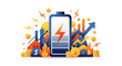 © RizqiArdi - A vector illustration visually represents energy inflation with rising arrows, flames, and scattered coins around a battery icon, all set against a clean white background with a vibrant