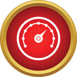 © ylivdesign - Red and gold round icon presenting a speedometer or gauge measuring speed