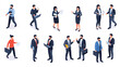 © Sabbir - Isometric business people characters in professional situations like talking, working on laptops, and holding documents.