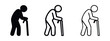 © liubomir118809 - Elderly person walking with a cane icon set. Vector illustration depicting mobility challenges in old age.
